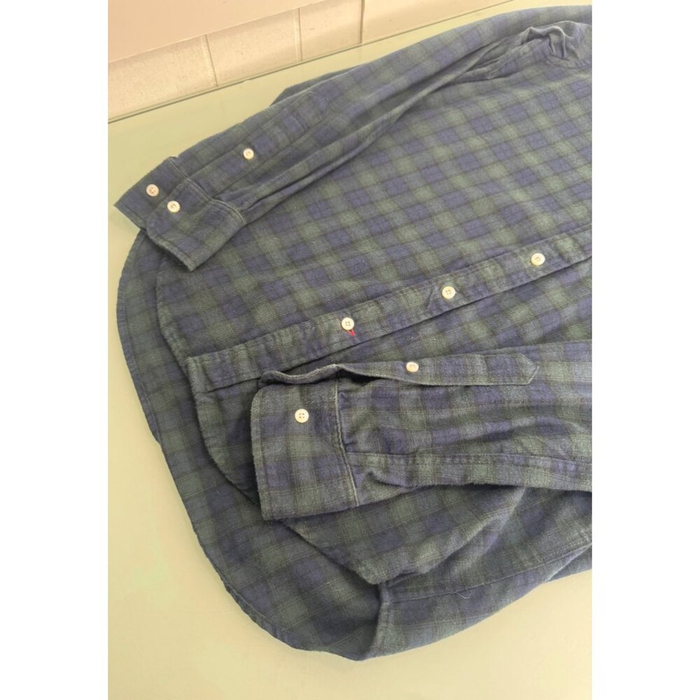 Gustin Men Flannel Shirt Large L Brushed Cotton Plaid Green Blue Made In USA - Picture 5 of 9